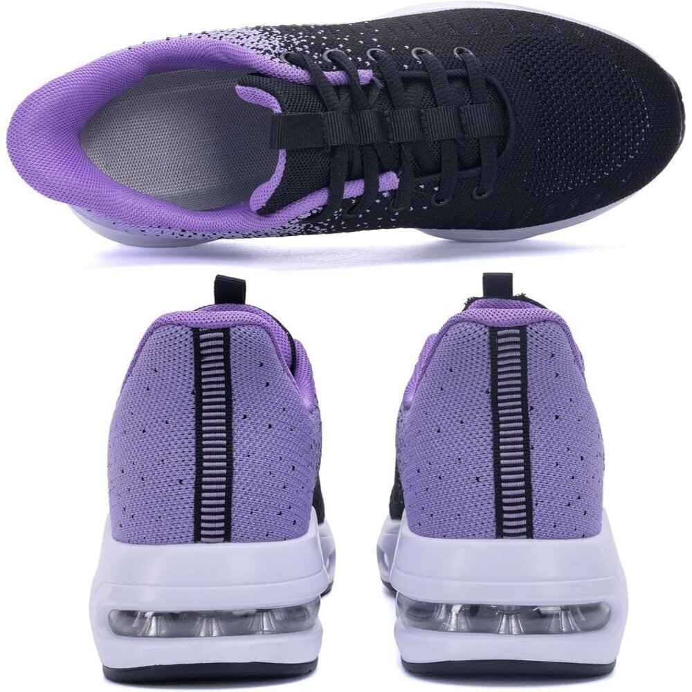 Women Black Purple Running Shoes Tennis Sneakers with Arch Support for Workout - Picture 5 of 6